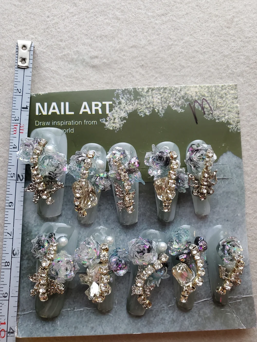 Crystal Nocturne ✨ 3D Floral Crystal Press-On Nails
